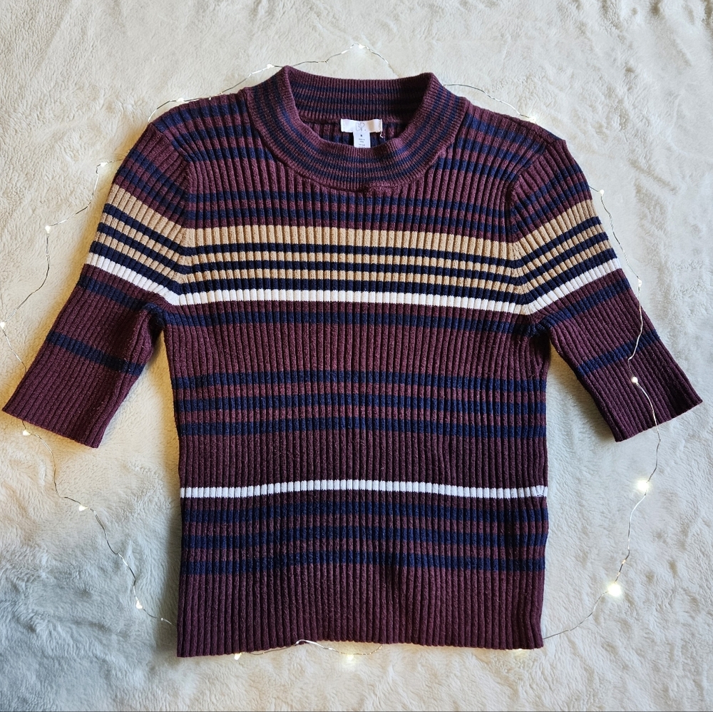 Maroon Striped Cropped Top